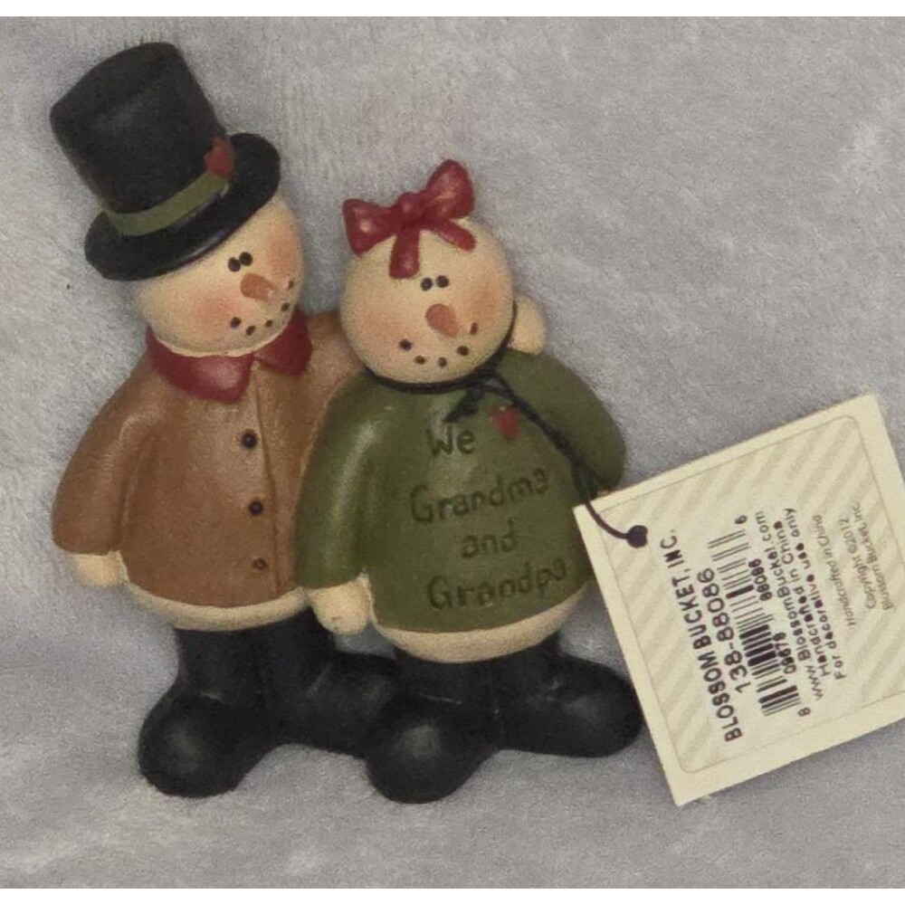 Blossom Bucket Grandparents Snowman Figurines Winter Christmas